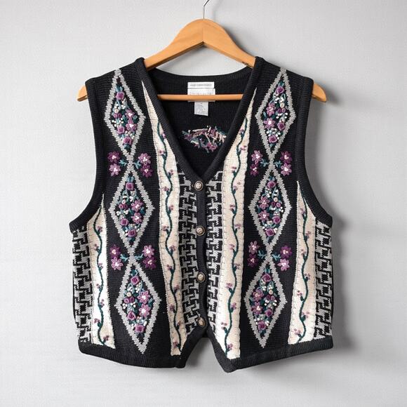 Y2K Whimsigoth Embroidered Sweater Vest Fairycore Cottagecore Romantic Boho M - Picture 7 of 9